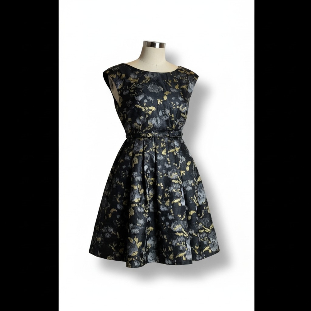 ELIZA J Elegant Black and Gold Floral Dress SIZE 2 - Picture 9 of 9